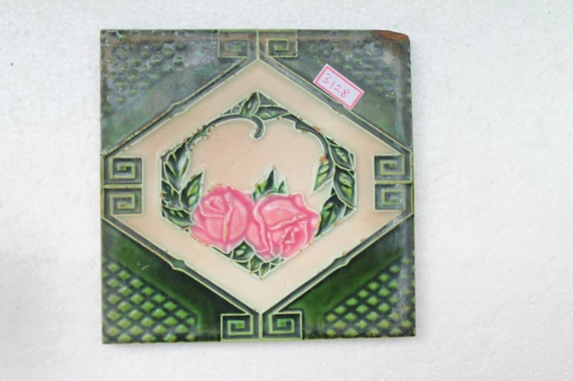 Antique Old Flower Geometric Design Nouveau Majolica Ceramic Tiles Japan NH3128