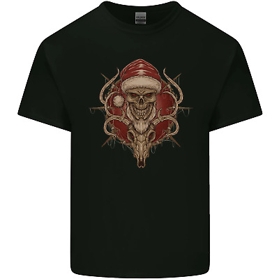 Christmas Reindeer Santa Skull Gothic Mens Cotton T-Shirt Tee Top