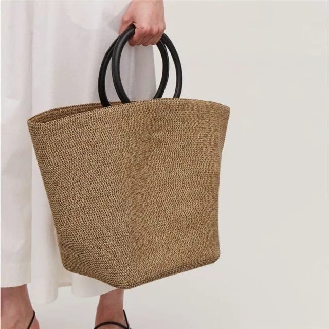 Women Straw Bag Beach Handmade Wicker Summer Tote Handbag Shoulder Messenger Bag