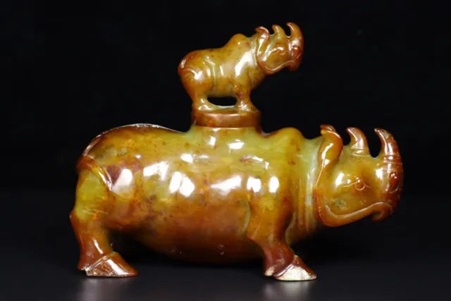 Chinese Exquisite Handmade Rhino carving Hetian Jade Statue