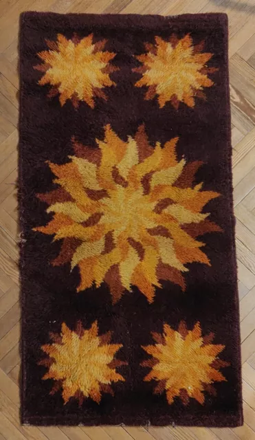 TAPPETO In LANA FATTO A MANO HANDMADE VINTAGE SCANDINAVIAN STYLE WOOL RYA RUG.