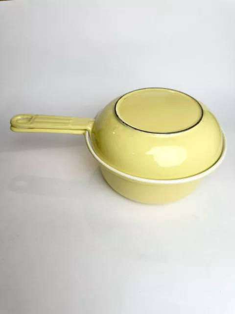 VIntage Descoware enameled cast iron 2-in-1 skillet/saucepan Butter Yellow Old