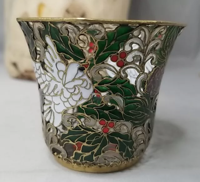 Dove Wire Enamel Votive Tea Light Candle Holder  2.5" Tall Holly Berry