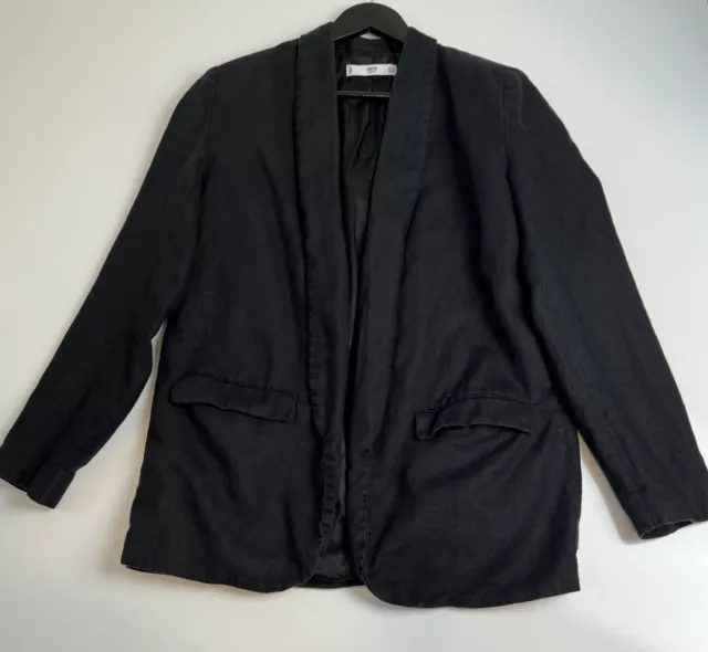 Mango MNG Women’s Casual Black Open Front  Linen Blazer Jacket Size M