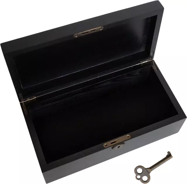 Large Wooden Storage Box with Hinged Lid and Locking Key Keepsake Memory Box Dec