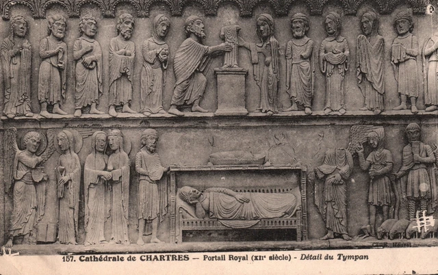 Vintage Postcard Cathedrale De Chartres Portail Royal Detail Du Tympan Parish