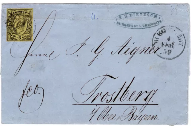 Altdeutschland Sachsen 1859 MiNr 11 EF auf Brief BURGSTAEDT Nummernstempel "62"