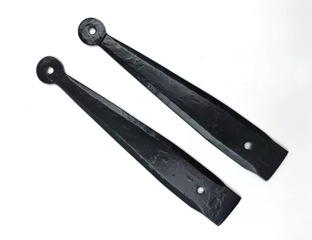 Two (2) USA Hand-Forged Blacksmith Made Decorative 10” Steel Strap Hinges Faux