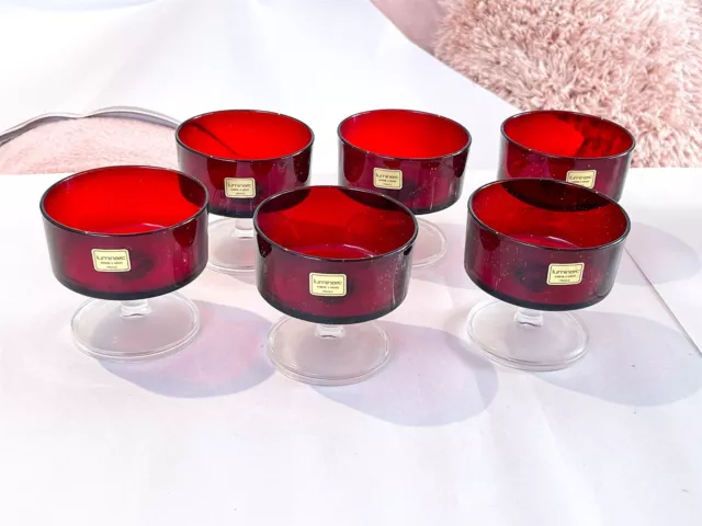 6 x Red / Clear Glass Luminarc Sherry Glass Set