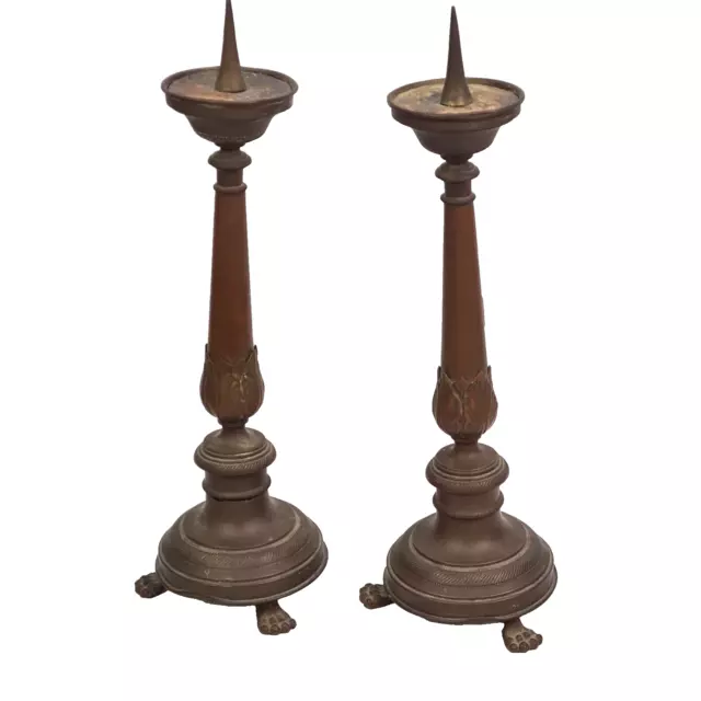 ANTICO CANDELIERE CANDELABRO COPPIA METALLO STILE ANTIQUE EPOCA 800 per Candela