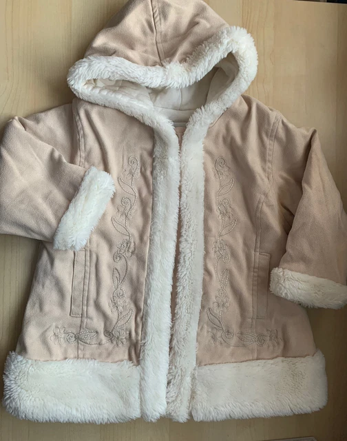 Cappotto imbottito Pretty Next - Fiori ricamati e finiture in pelliccia sintetica. 2 anni 92 cm