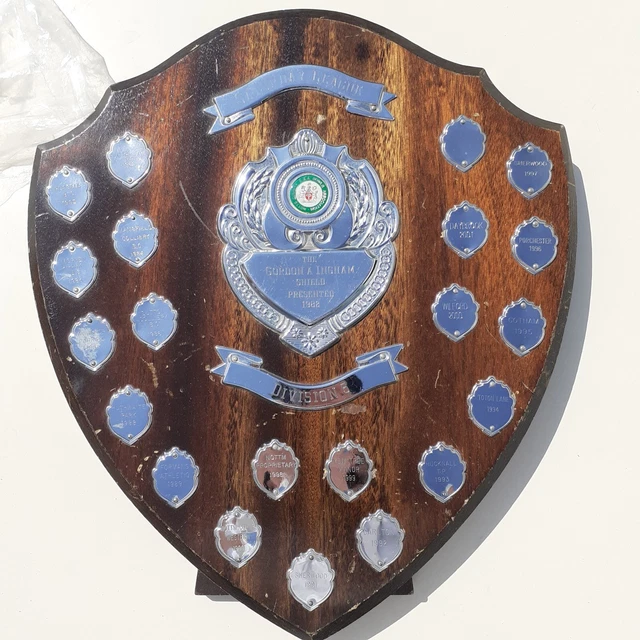 VINTAGE ANTIQUE Wooden Shield Award Trophy 1983