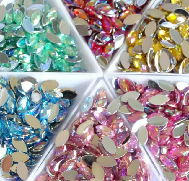 150pcs 5x10mm AB Horse-Eye Strass Acrylic Crystal Gems Non-hotfix Rhinestones