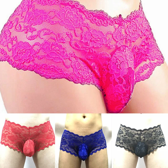 Men's Sissy Floral Lace Panties Bulge Pouch Bikini Briefs G-string Underwear Hot