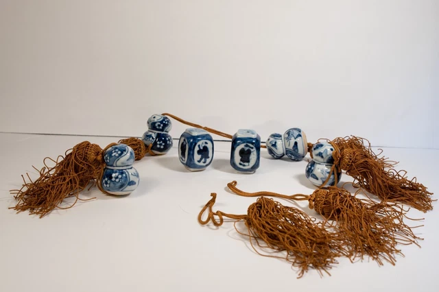 Vintage Porcelain Japanese Curtain Tie Back 3 Pair w/Tassels
