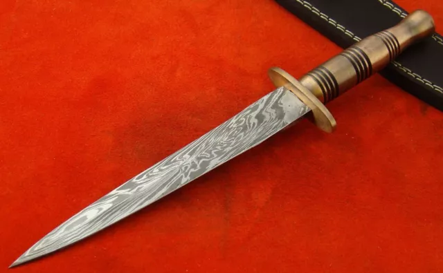 Stunning Hand Crafted Damascus Steel British Commando Tactical Knife (14008-10
