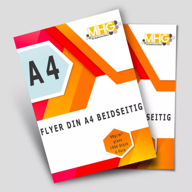 DIN A4 Flyer drucken · BEIDSEITIG 90g /m²  GLANZ   1000 Stück