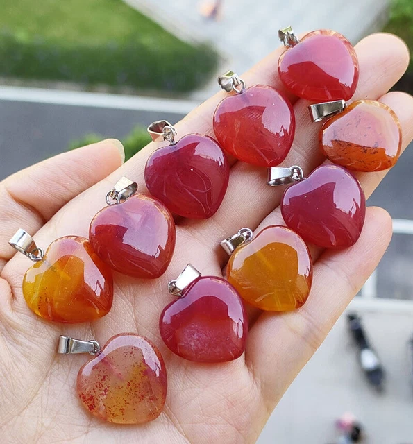 10pcs Red Agate Gems stone Heart Pendants Chakra Reiki Healing Amulet