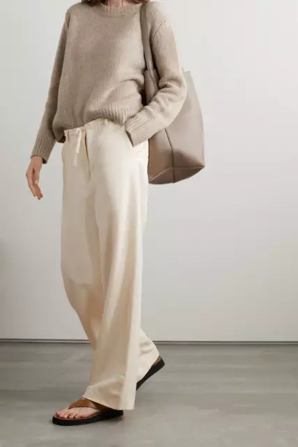 New $1290 The Row Dandy Silk & Linen-Blend Wide Leg Pants in Ivory sz 2/XS