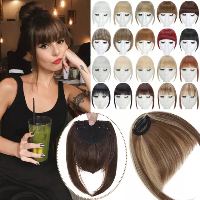 Natural Thick Fringe Bangs Fake Hair Extension Clip In Front Hairpiece Side Thin