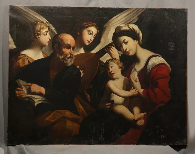 Pintura religiosa antigua del siglo XVII de Virgen y niño con San Pablo