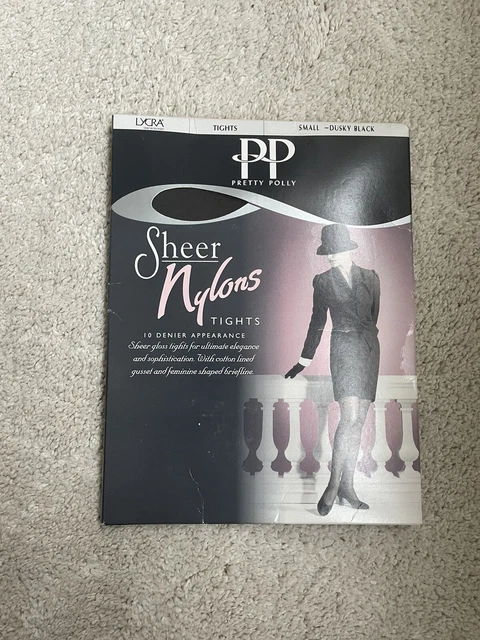Vintage Pretty Polly Nylons Tights, Dusky Black - Size Small, Brand New