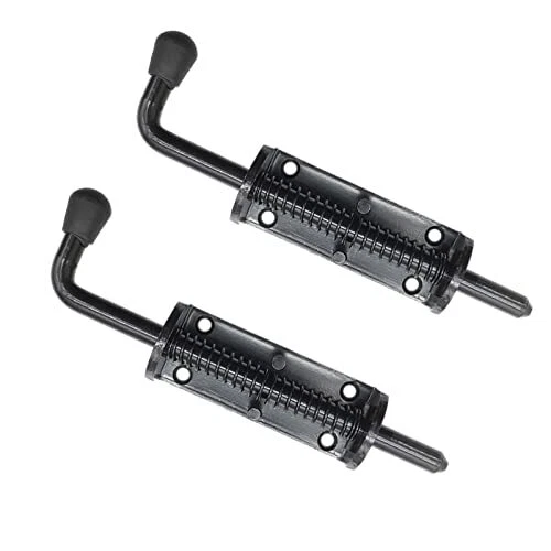 Black 2Pc 6.5" Heavy Duty Spring Loaded Latch Pin, Sliding Barrel Bolt Door Lock