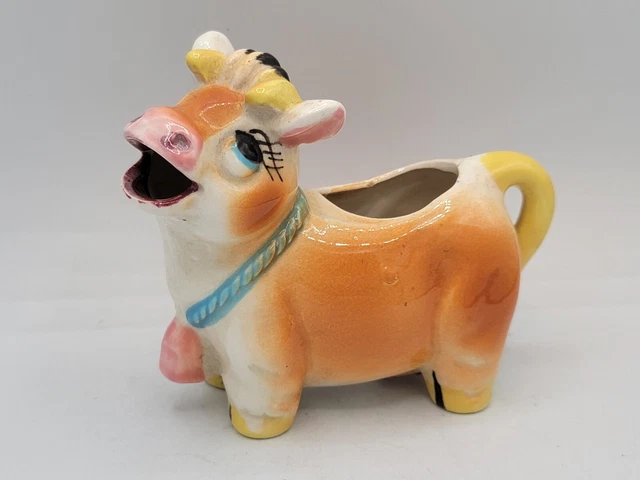 Vintage Cow Bovine Coffee Creamer Or Planter Barnyard Farm Animal Hand Painted