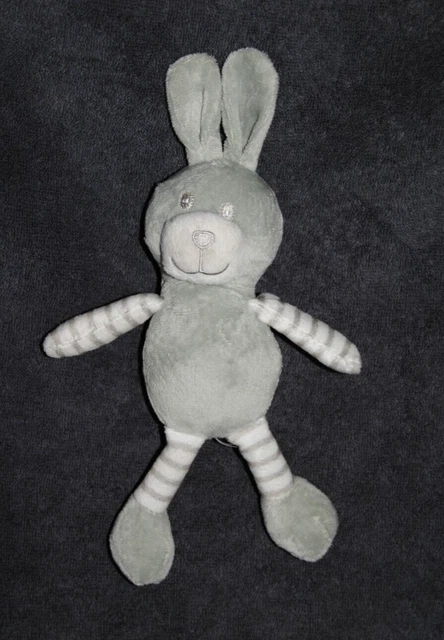 Peluche Doudou Lapin   FILANTEX Gris Rayé Blanc 26 Cm  Etat NEUF