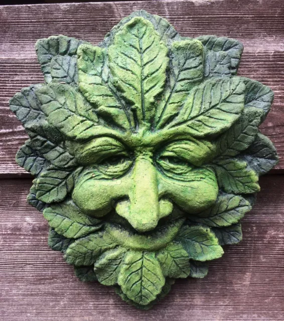 Wise green man decorative wall plaque STONE garden ornament 19cmH +FREE GIFT!