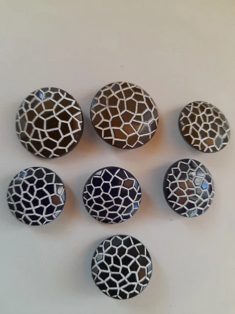 12 Boutons Anciens En Pâte De Verre Motif Chien - Diamètre 1,3 Cm, Bleu, Origine France