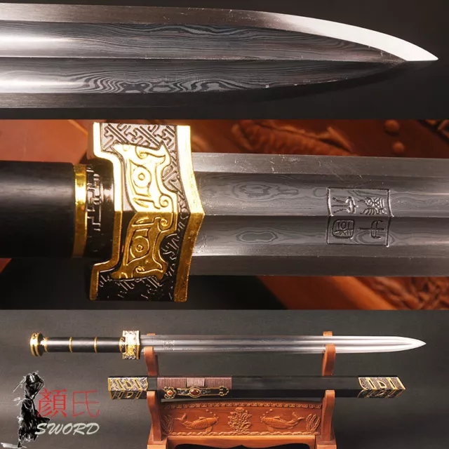 30'' Traditional Chinese Ruyi Han Dynasty Jian Ebony Folded Steel Handmade Sword