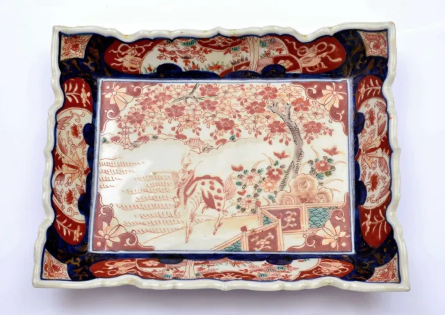 1900's Japanese Imari Qilin Kirin Porcelain Rectangular Plate Dish 10.75"