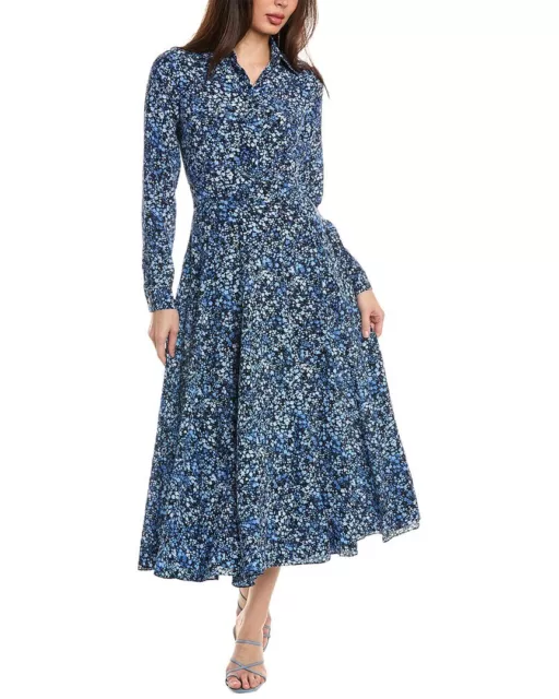 Michael Kors Collection Floral Silk Shirtdress Women's Blue 0