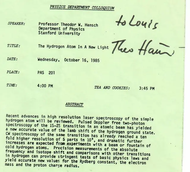"Nobel Prize in Physics" Theodor W. Hänsch Hand Signed Announcement Dated 1985