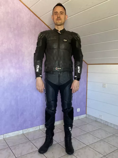 Ensemble cuir moto sport FLM (veste 54 + pantalon 54 + bottes 45)