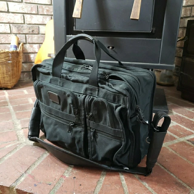 TUMI Black Canvas Laptop Briefcase Expandable Messenger Business Bag Carry On