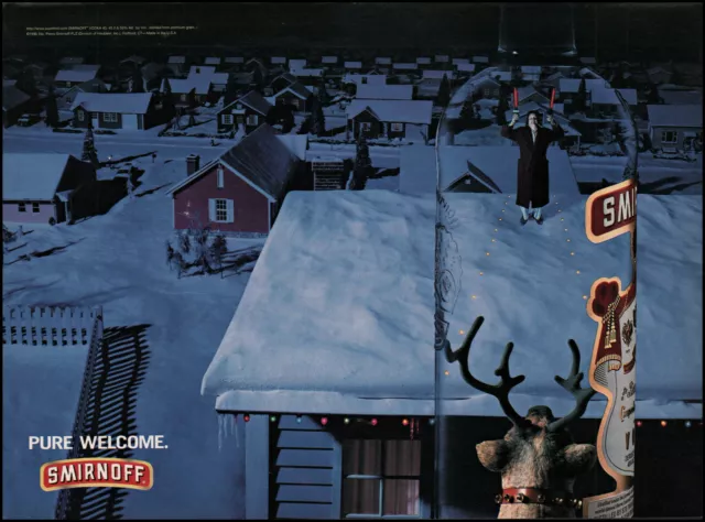 1996 Man signals Santa Landing Smirnoff Vodka Christmas retro art print ad ads36