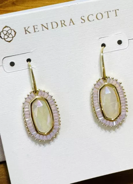 Kendra Scott Baguette Lee Gold Tone Drop Earrings Iridescent Rock Crystal