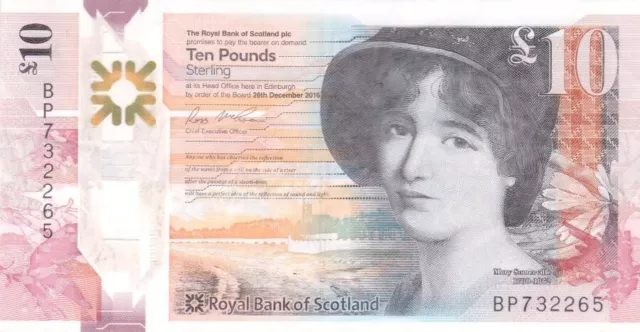 #The Royal Bank of Scotland 10 Pounds 2016 P-371 VF Mary Somerville