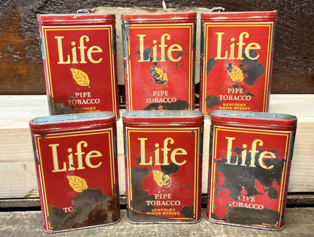 Vtg Antique Lot 6 Life Pipe Tobacco Vertical Pocket Tins Empty Louisville Ky