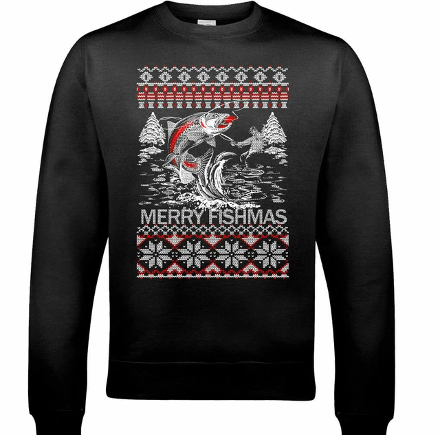 Pesca Maglione Natalizio Merry Fishmas Divertente da Uomo Felpa Brutto Pescatore