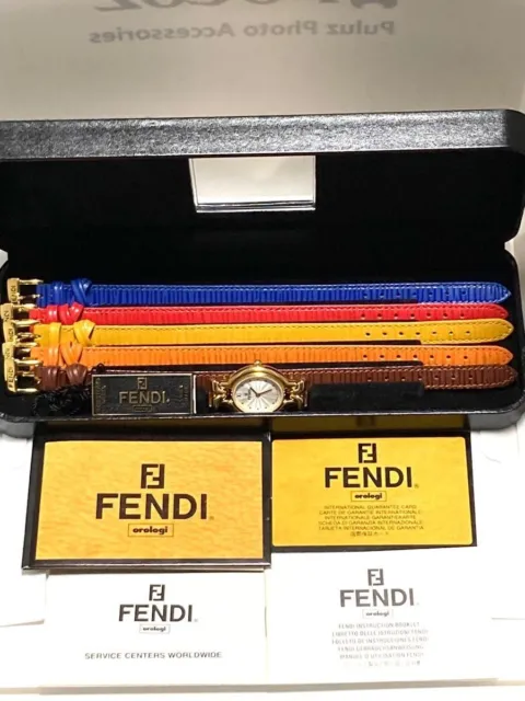 AUTHENTIC FENDI 640L Gold/Box & 3 Leather Bands $280.00 - PicClick
