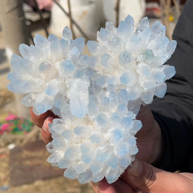 2.01LB New Find sky blue Phantom Quartz Crystal Cluster Mineral Specimen Healing 7