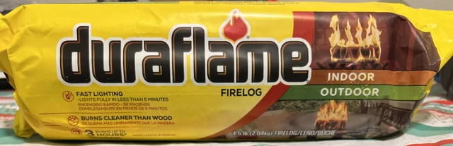 Firelog único Duraflame 4,5 lb, quemadura de 3 horas, uso en interiores/exterior