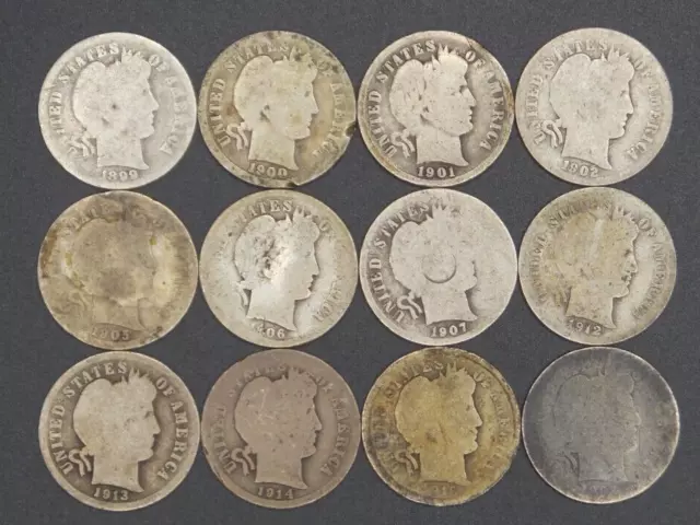 Lot of 12 Barber Silver Dimes - Culls -1899-1916- B3496