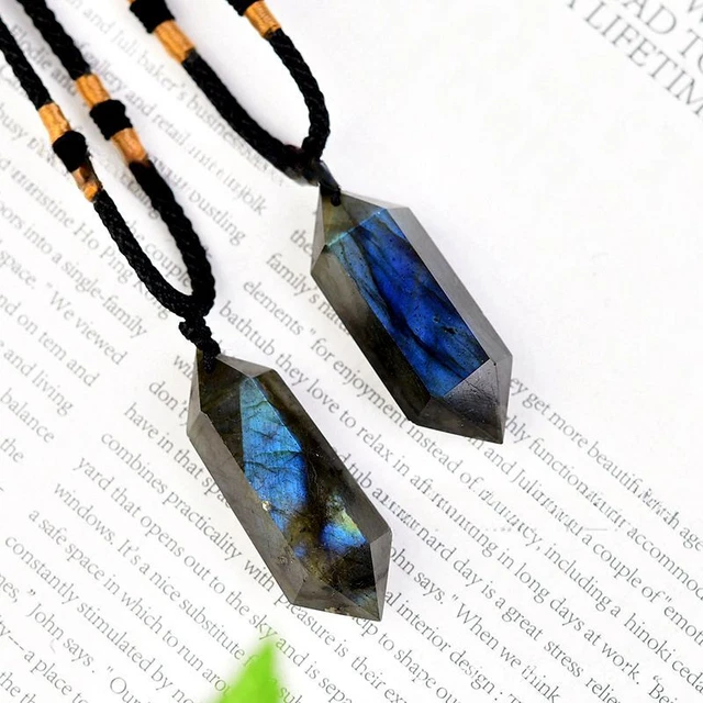 Natural Labradorite Moonstone Quartz Crystal Pendant Necklace Amulet Reiki Gift