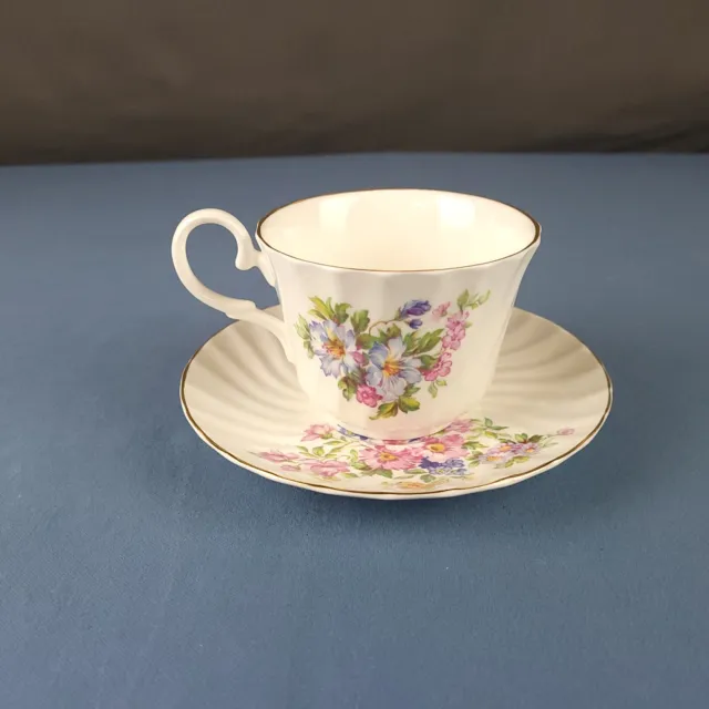 Royal Stuart Floral Tea Cup and Saucer Fine Bone China England Gold Trim