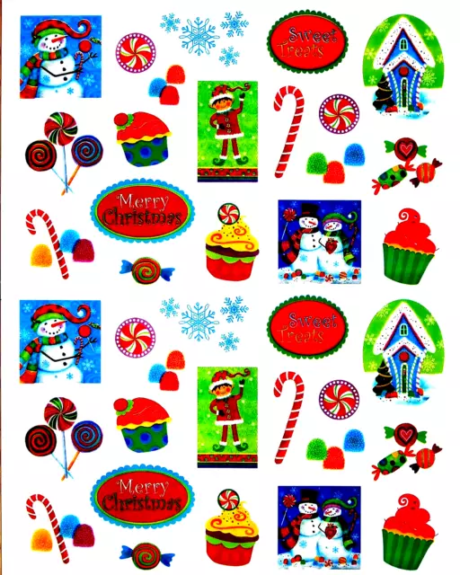 CUTE CHRISTMAS HOLIDAY CANDY CUPCAKE SNOWMAN STICKERS SEALS FULL Sheet  #16c