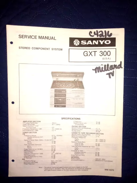 Sanyo Gxt300 Stereo Component System Original Service Repair Manual